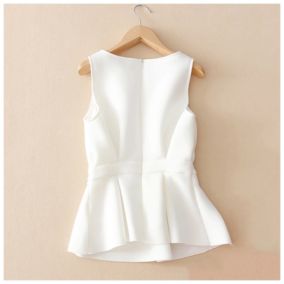 Eggshell White Gathered Scuba Fabric Peplum Top - Picture 7 of 8